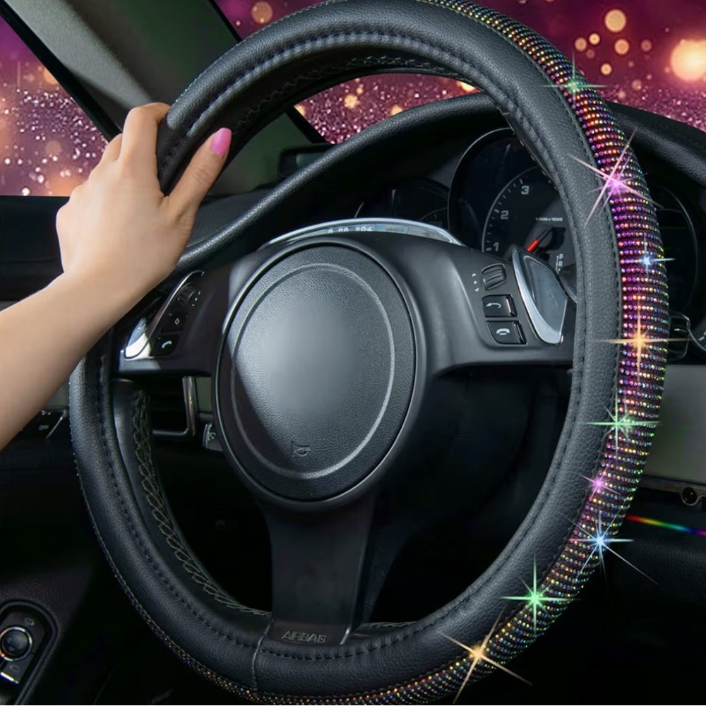 Iridescent Oil Sluck Rhinestone Steering Wheel Cover - Picture 3 of 7